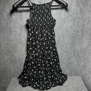 Mary & Mo Women’s Black Smocked Bodice Tiered Midi Dress (Size M) Floral (AOP)